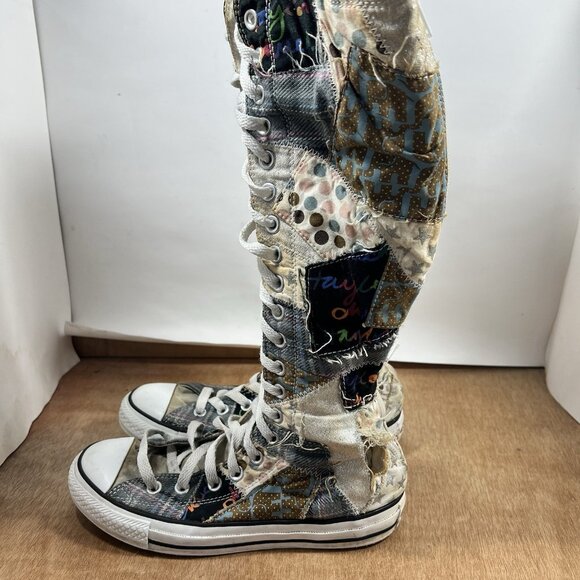 Converse Chuck Taylor Knee High Women Size 6 Patchwork Sneakers Back Zip - Picture 7 of 14